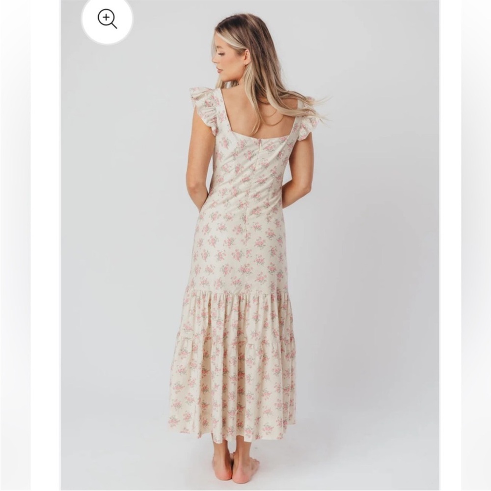 Worth Collective Bump friendly Emery Midi dress in pink and beige - Picture 2 of 10